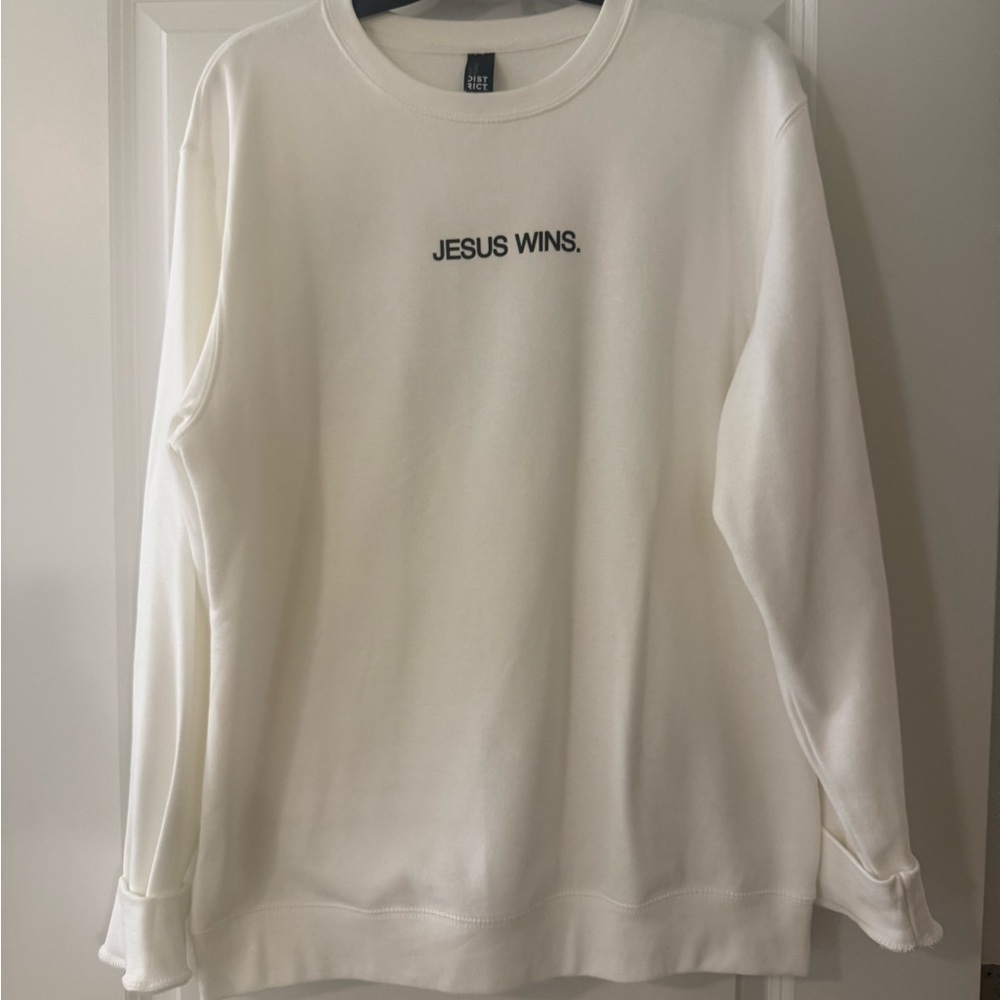 White "Jesus Wins" Crewneck Sweatshirt